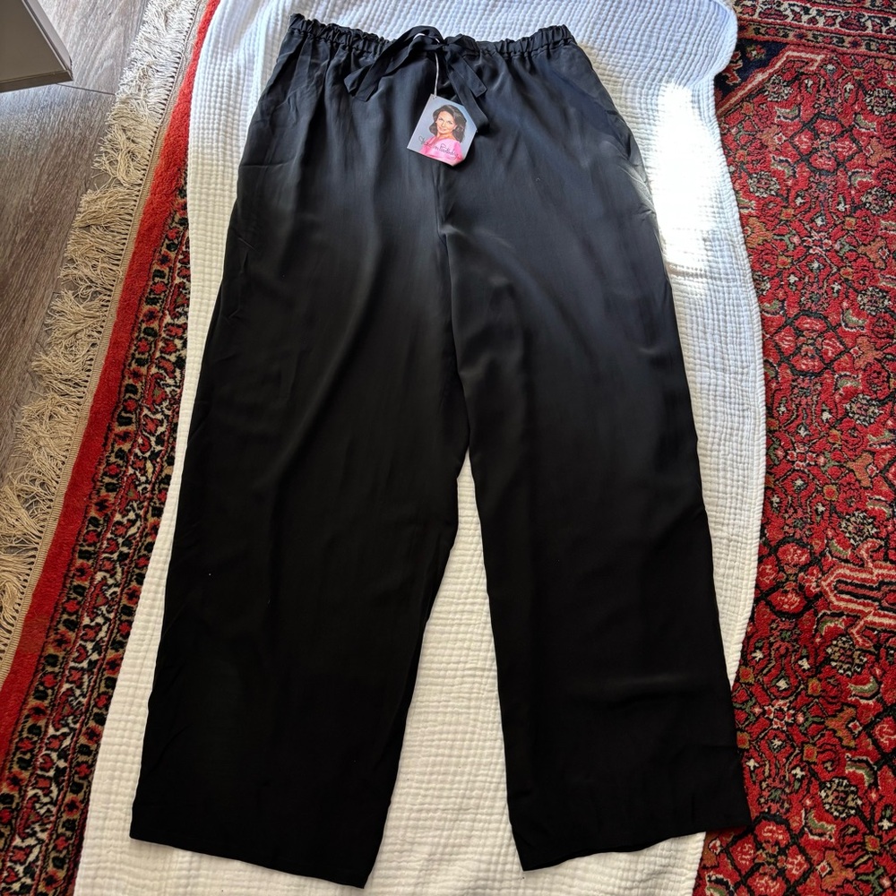 Diane Von Furstenberg NWT Vintage 80s black silk trouser pants 1X deadstock